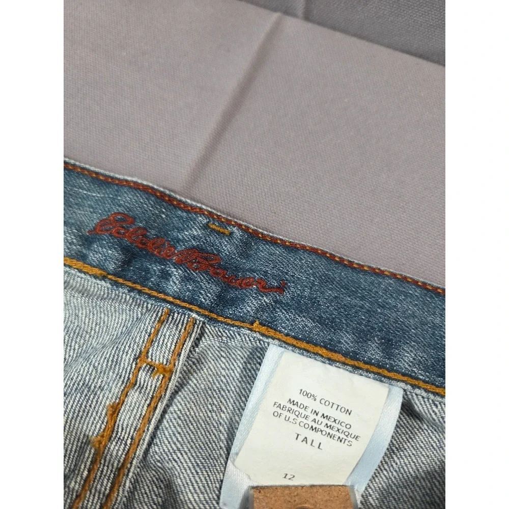 Eddie Bauer Jeans Womens 12 Tall Blue Denim Outdoor Durable Trails Pants